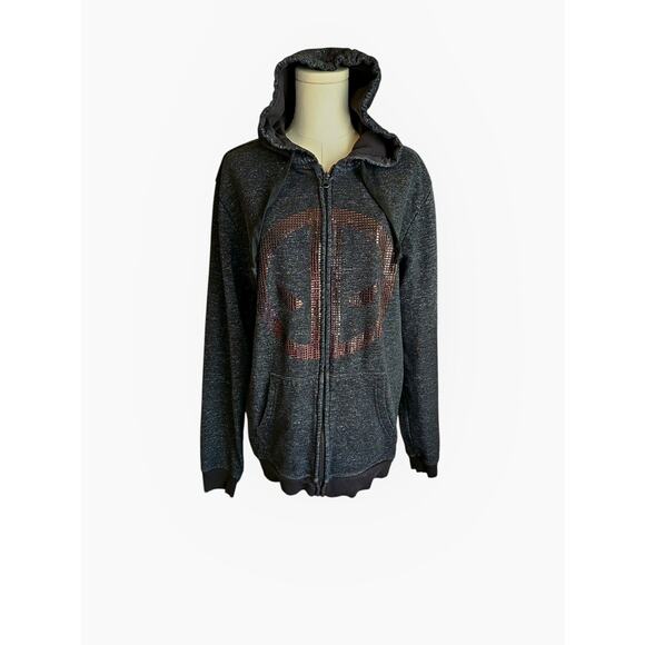 Marvel Deadpool Hoodie Sweatshirt Full Zip Mens L Charcoal Gray Long Sleeve - Picture 1 of 7
